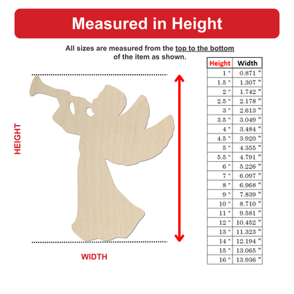 The image is a detailed guide or instructions for measuring the height of an angel-shaped object, with a table of measurements and a diagram showing the dimensions of the angel.