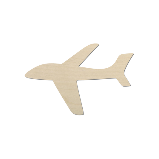 A simple wooden airplane silhouette is shown against a white background.