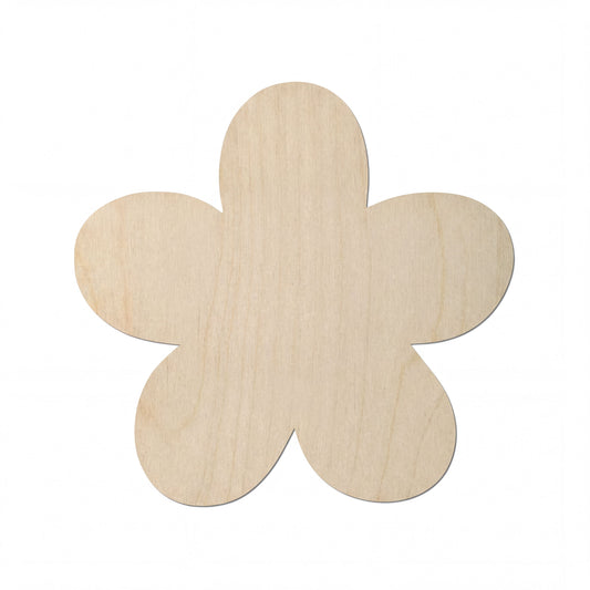 A simple, light-colored wooden flower shape is shown against a white background.