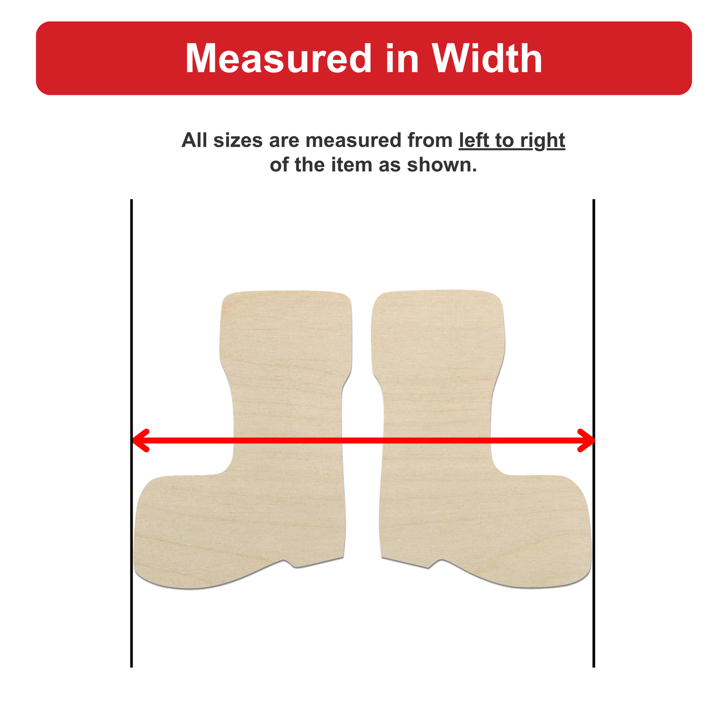 a pair of wooden boots, with a red line drawn between them to indicate the width of the boots.
