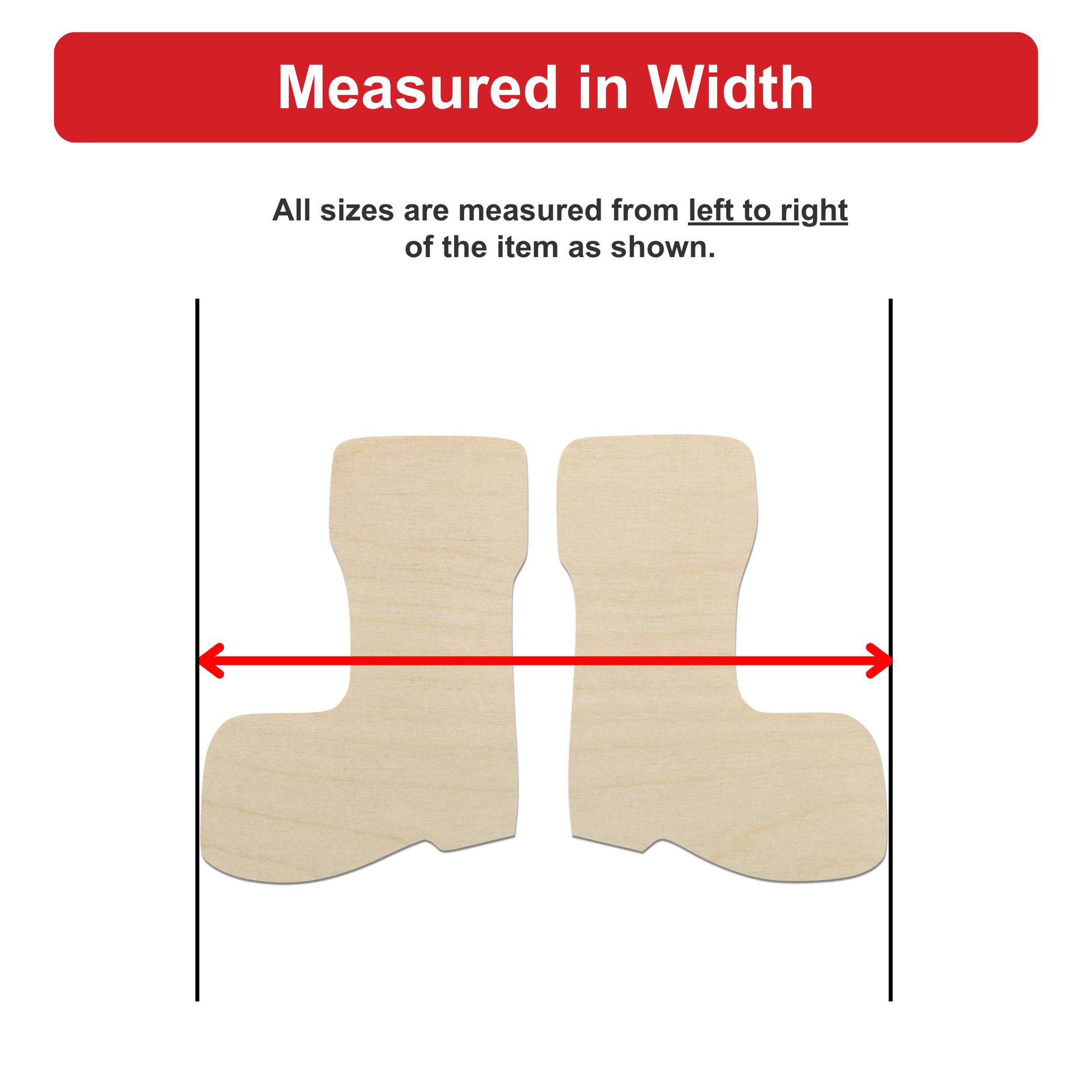 a pair of wooden boots, with a red line drawn between them to indicate the width of the boots.