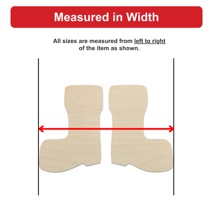 a pair of wooden boots, with a red line drawn between them to indicate the width of the boots.
