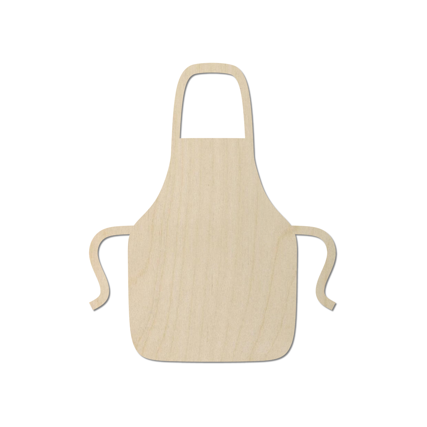 A simple wooden apron silhouette is shown against a white background.