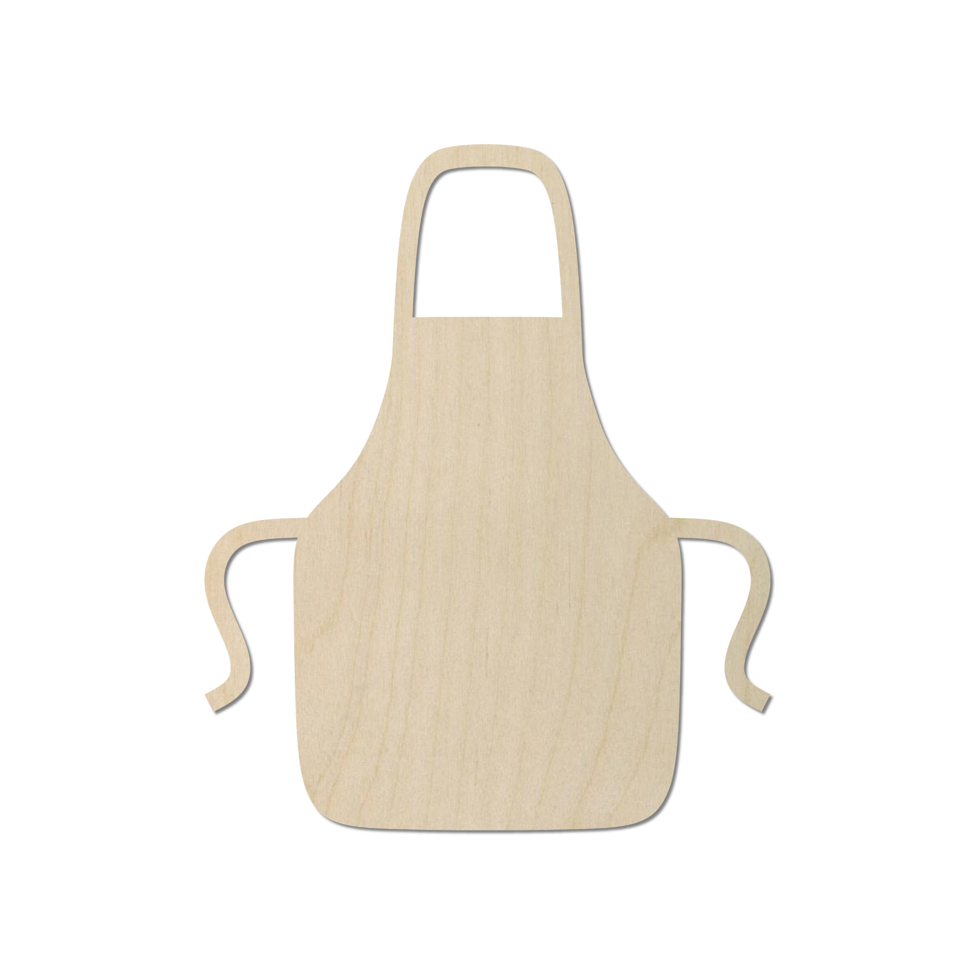 A simple wooden apron silhouette is shown against a white background.