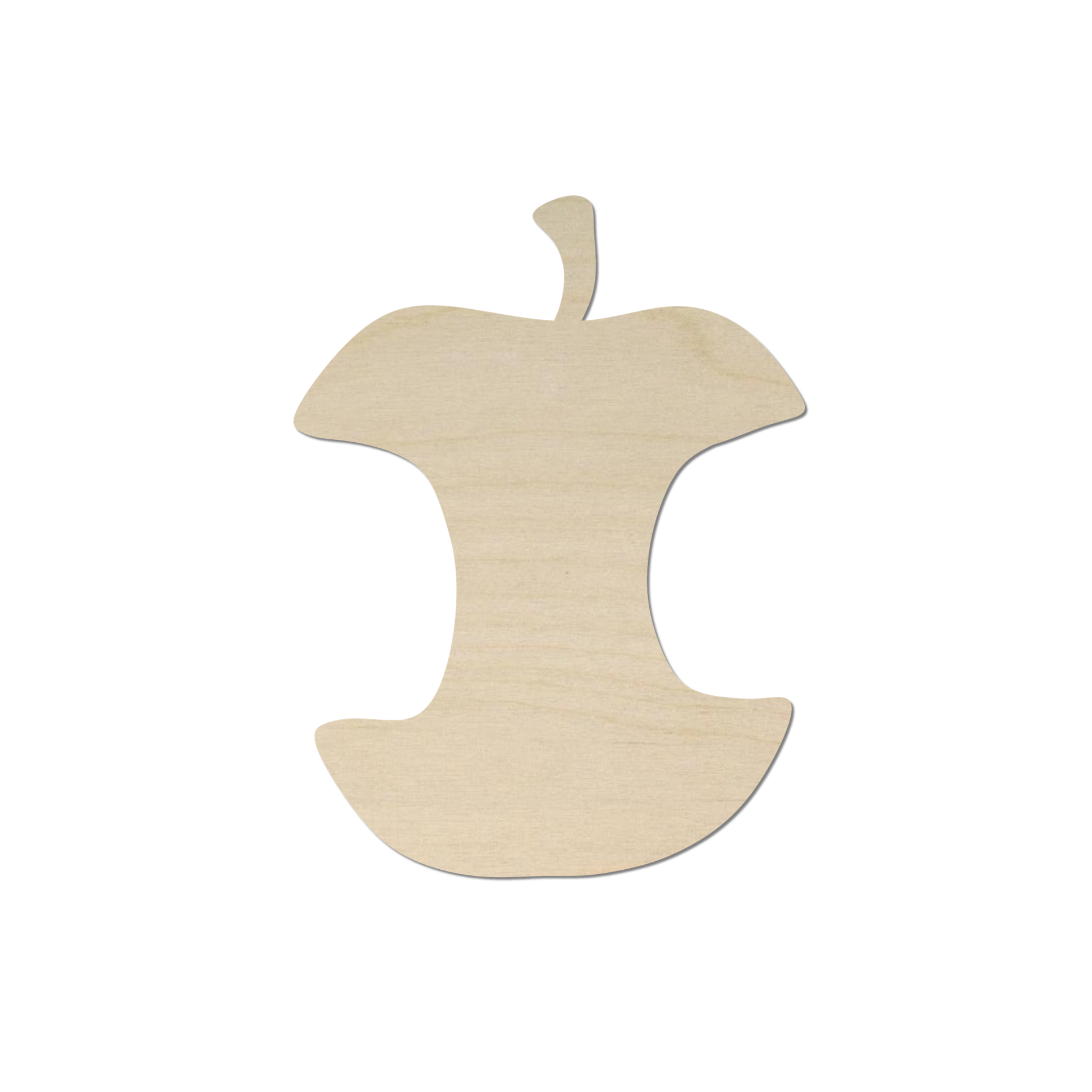 A simple, light-colored wooden apple-shaped object.