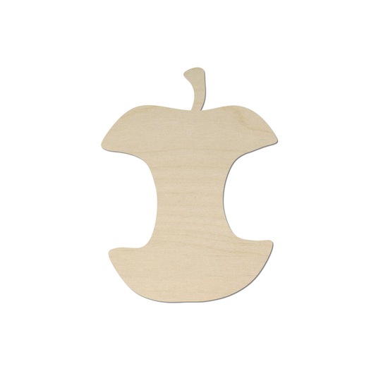 A simple, light-colored wooden apple-shaped object.