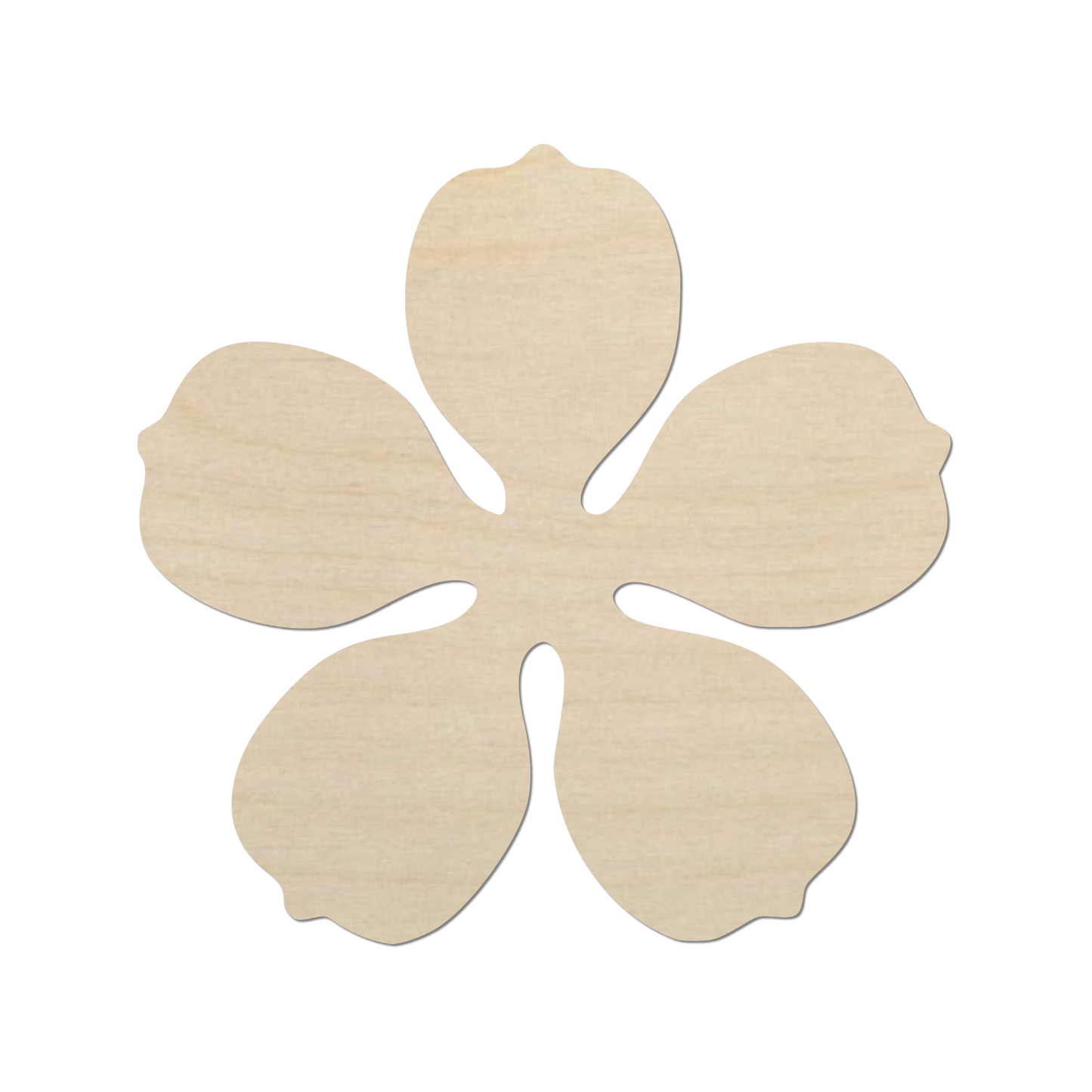 A simple, light-colored wooden flower shape against a white background.