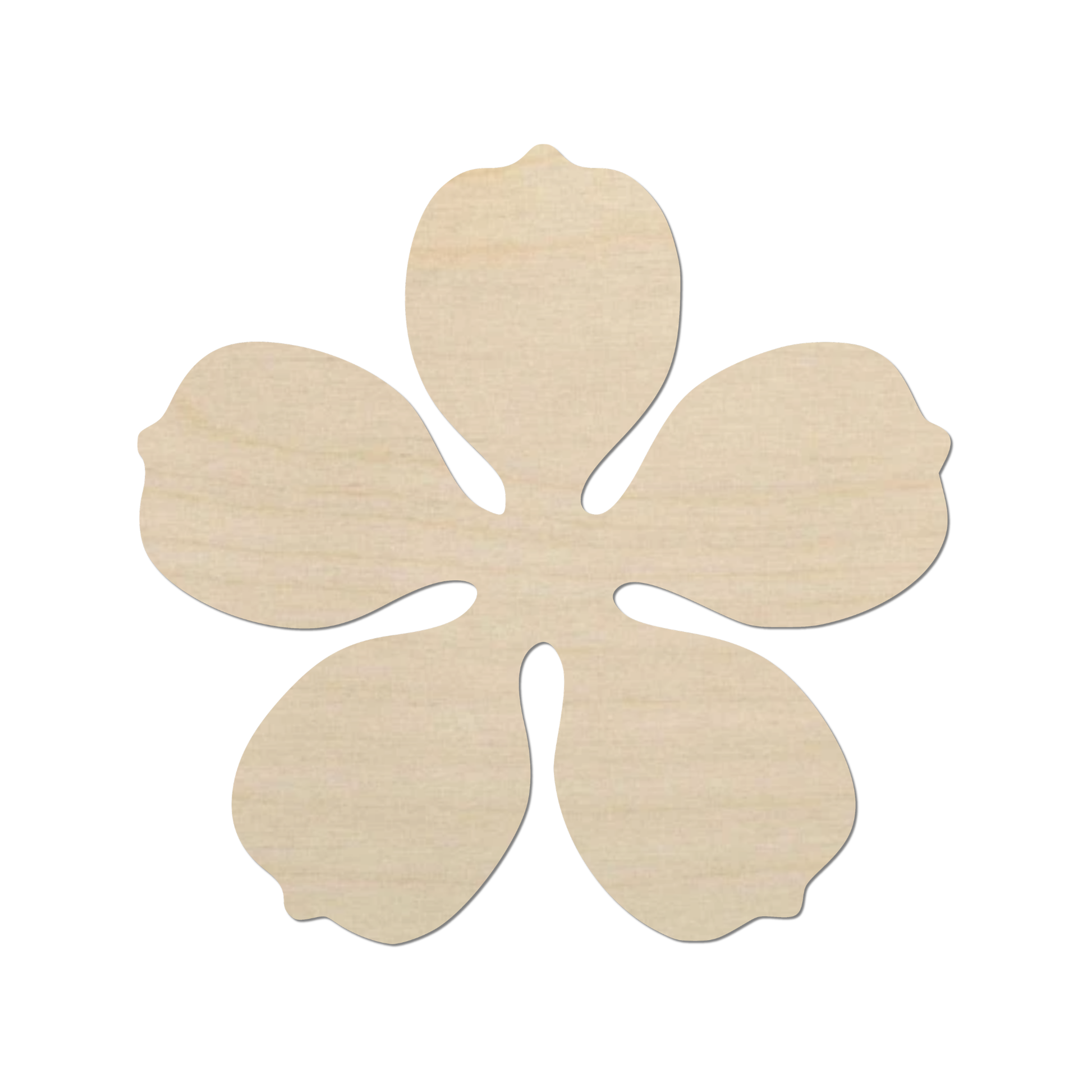 A simple, light-colored wooden flower shape against a white background.