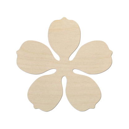 A simple, light-colored wooden flower shape against a white background.