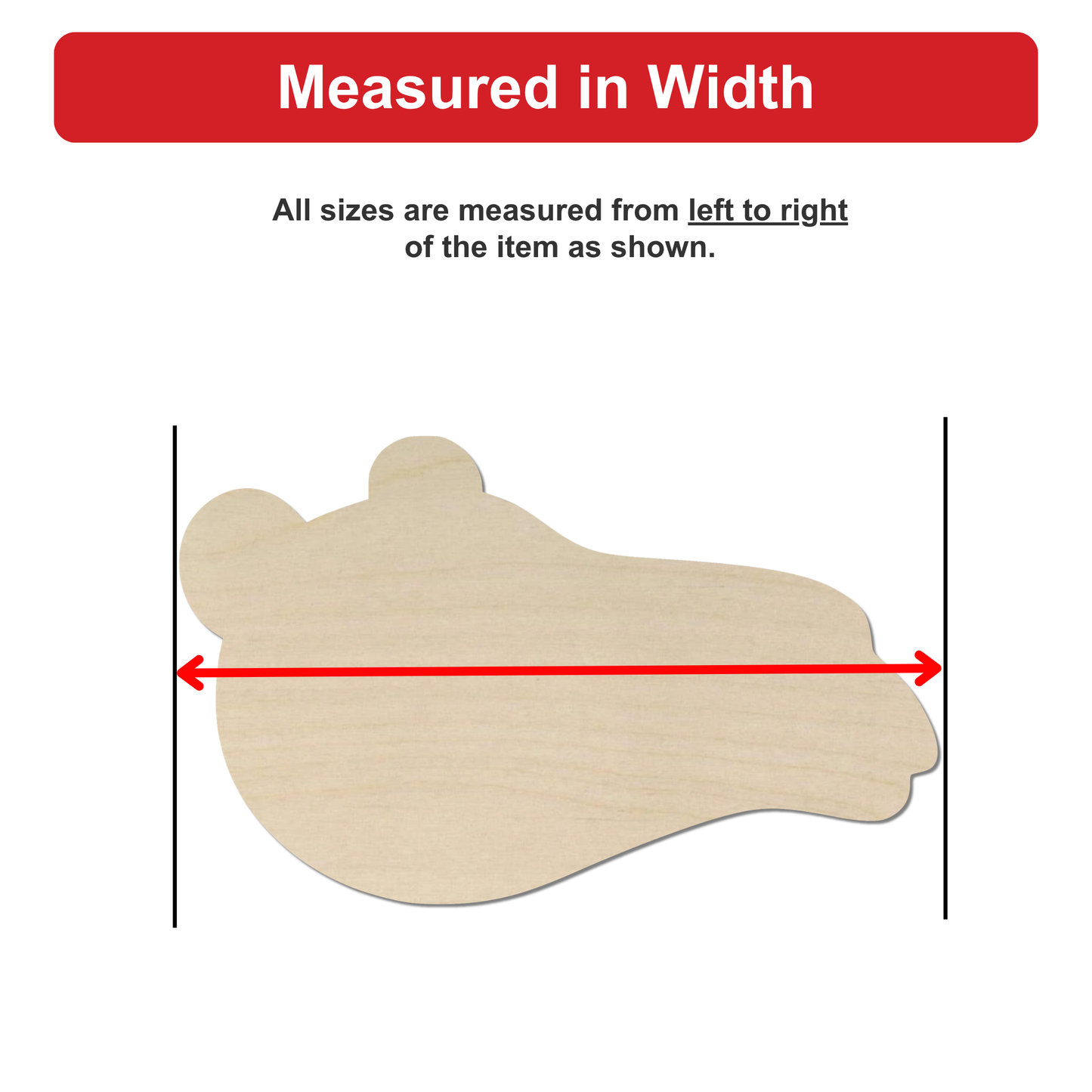 a wooden object, possibly a toy or a model, with a red line indicating the width of the object.