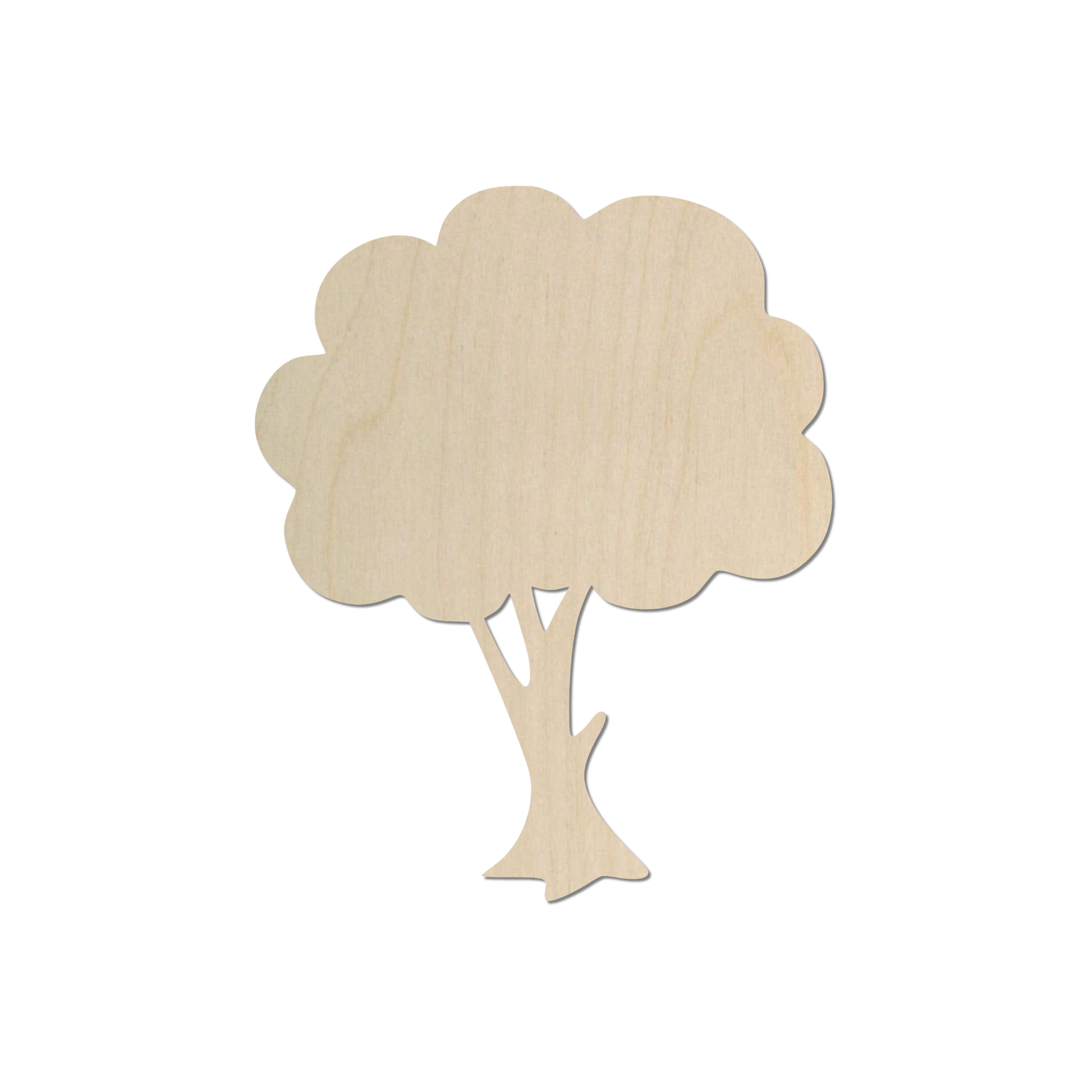 A simple, light-colored wooden tree silhouette is shown against a white background.