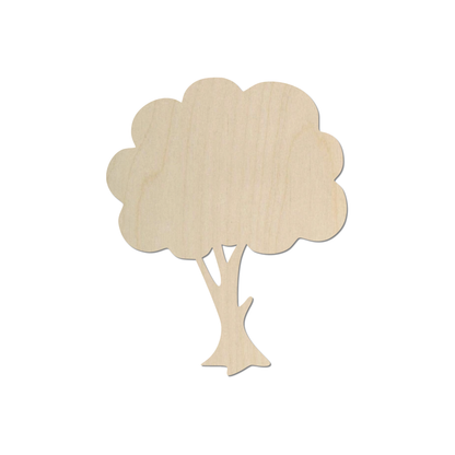 A simple, light-colored wooden tree silhouette is shown against a white background.