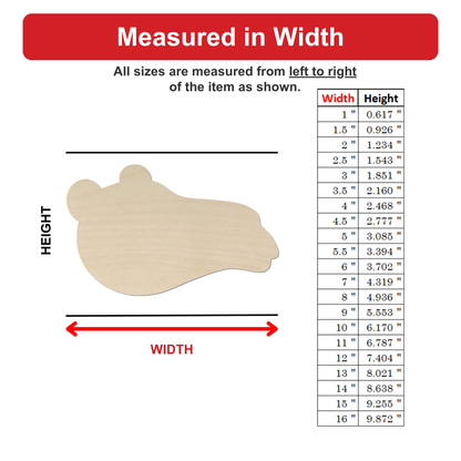 The image is a wood block with measurements and a table showing the widths of the block in inches.