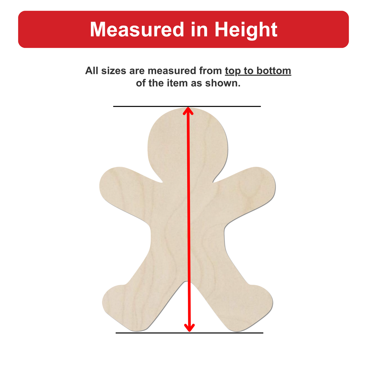 a wooden figure, likely a gingerbread man, with measurements drawn on it.