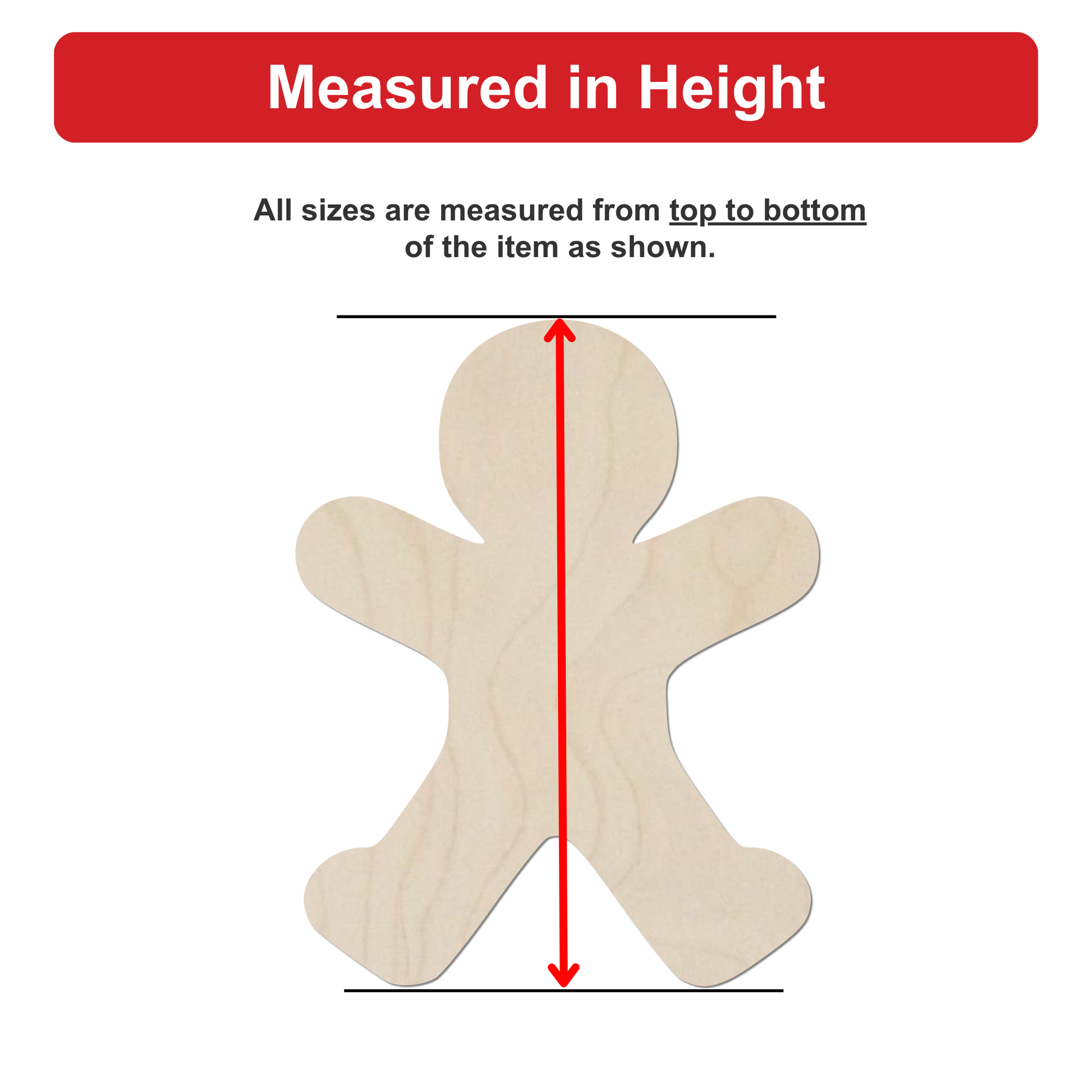 a wooden figure, likely a gingerbread man, with measurements drawn on it.