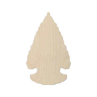 A simple, light-colored wooden arrowhead shape.