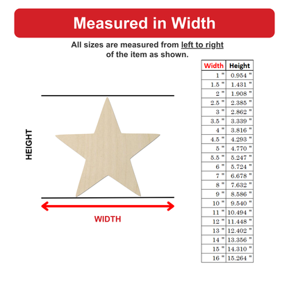 a wooden star-shaped object, and it is described in terms of its width and height.