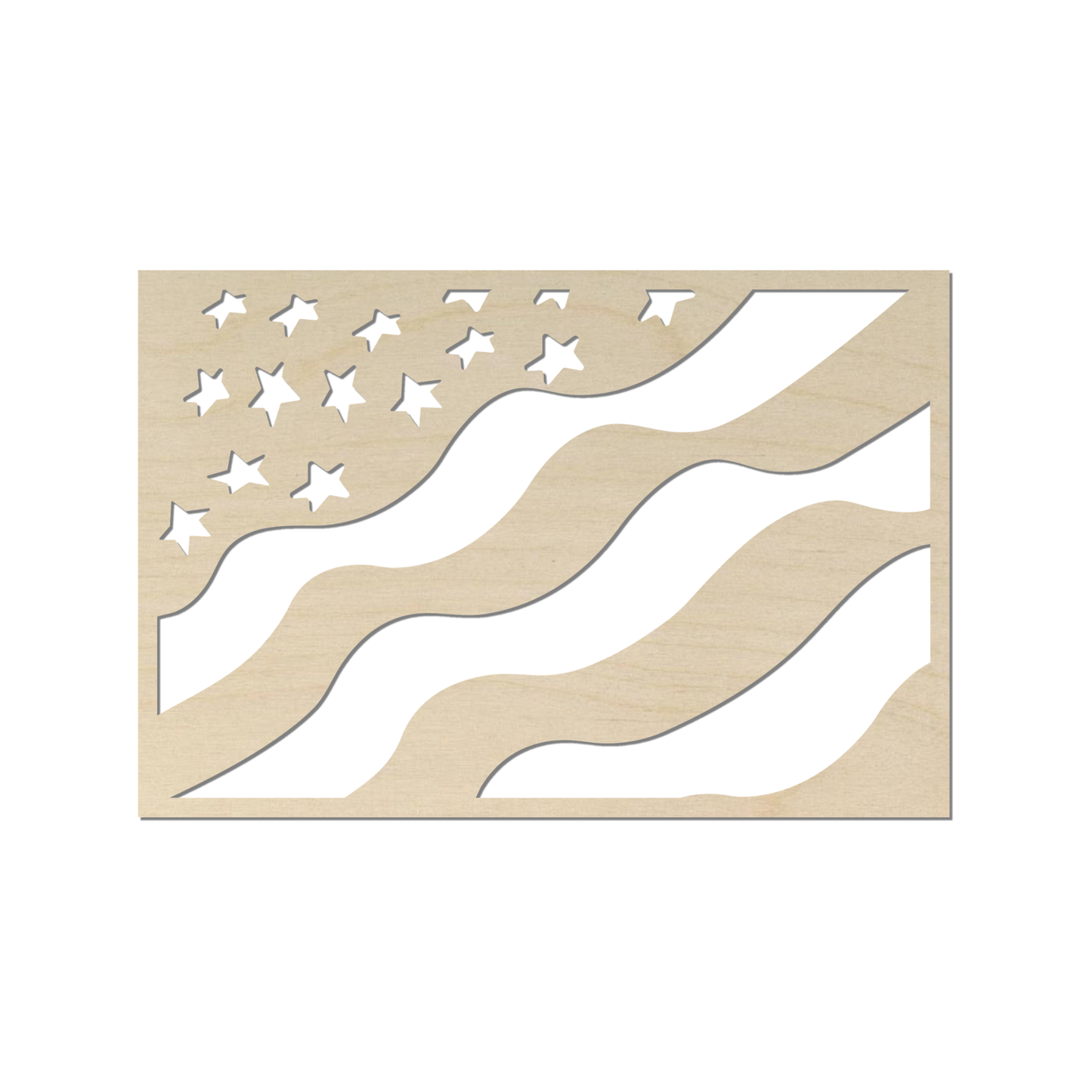 a wooden cutout of the American flag, with its iconic white stars and stripes.