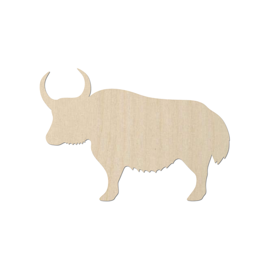 A wooden silhouette of a yak or bison.