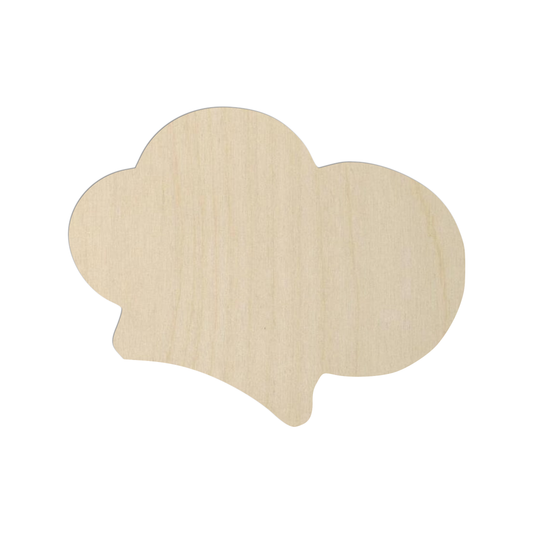 A simple, light-colored wooden object resembling a chef's hat or hat-like shape.