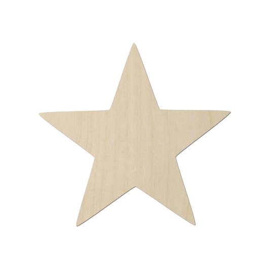 A simple, light-colored wooden star shape is shown against a white background.