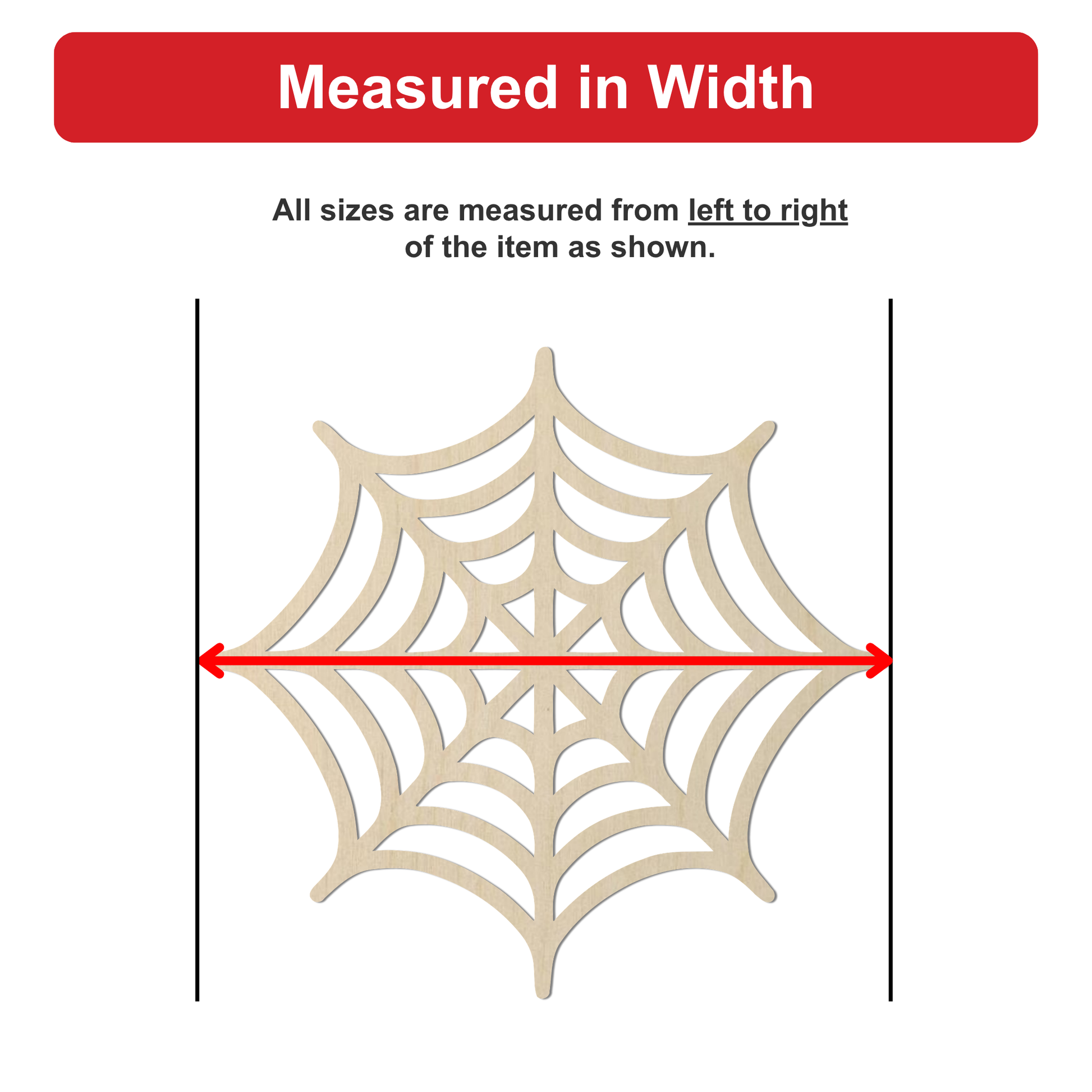 a spider web made of a light-colored material, with a red line drawn between two points to indicate the width of the web.