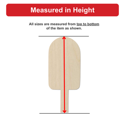 a wooden stick with a red line drawn on it, indicating that all sizes are measured from top to bottom of the item shown.