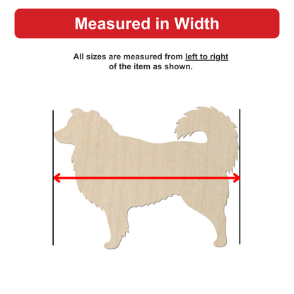 a wooden dog silhouette, with measurements drawn on it to indicate its width.