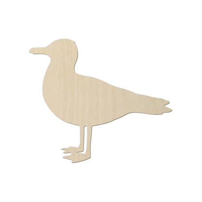 A simple silhouette of a bird, likely a seagull, is depicted in the image.