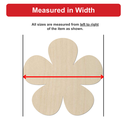 a wooden flower-shaped object, with a red line drawn between two points to indicate the width of the object.