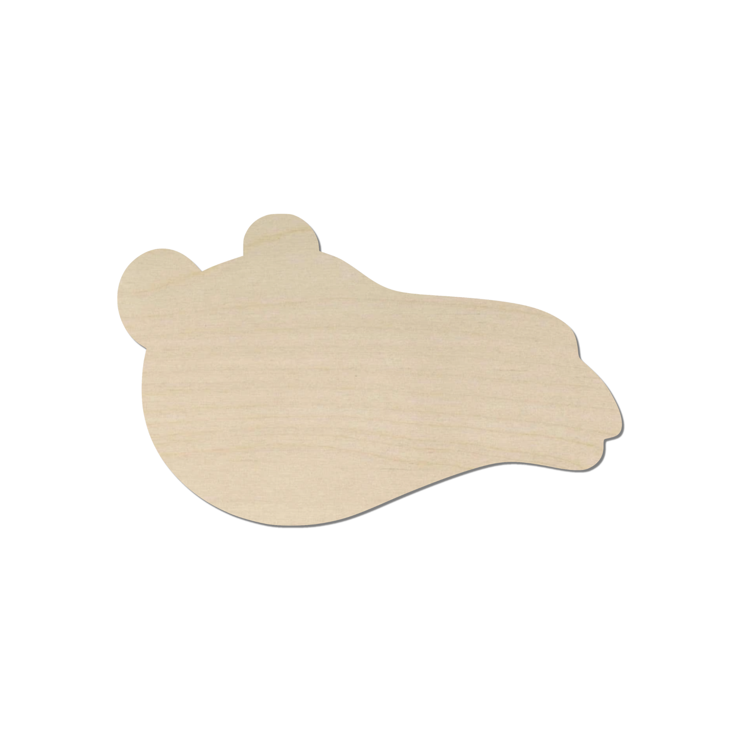 A simple, light-colored wooden object resembling a shape or animal.