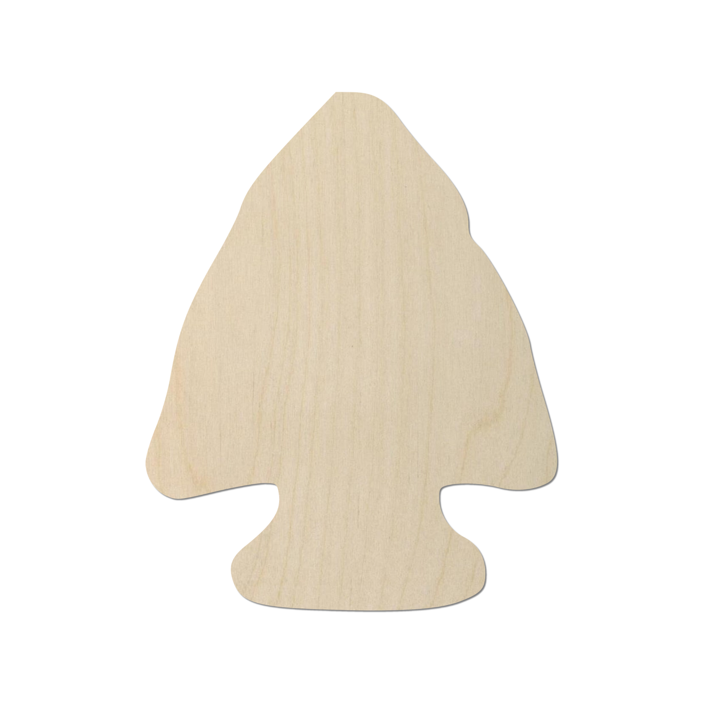A simple, light-colored wooden arrowhead shape.
