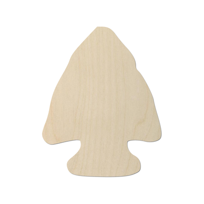 A simple, light-colored wooden arrowhead shape.