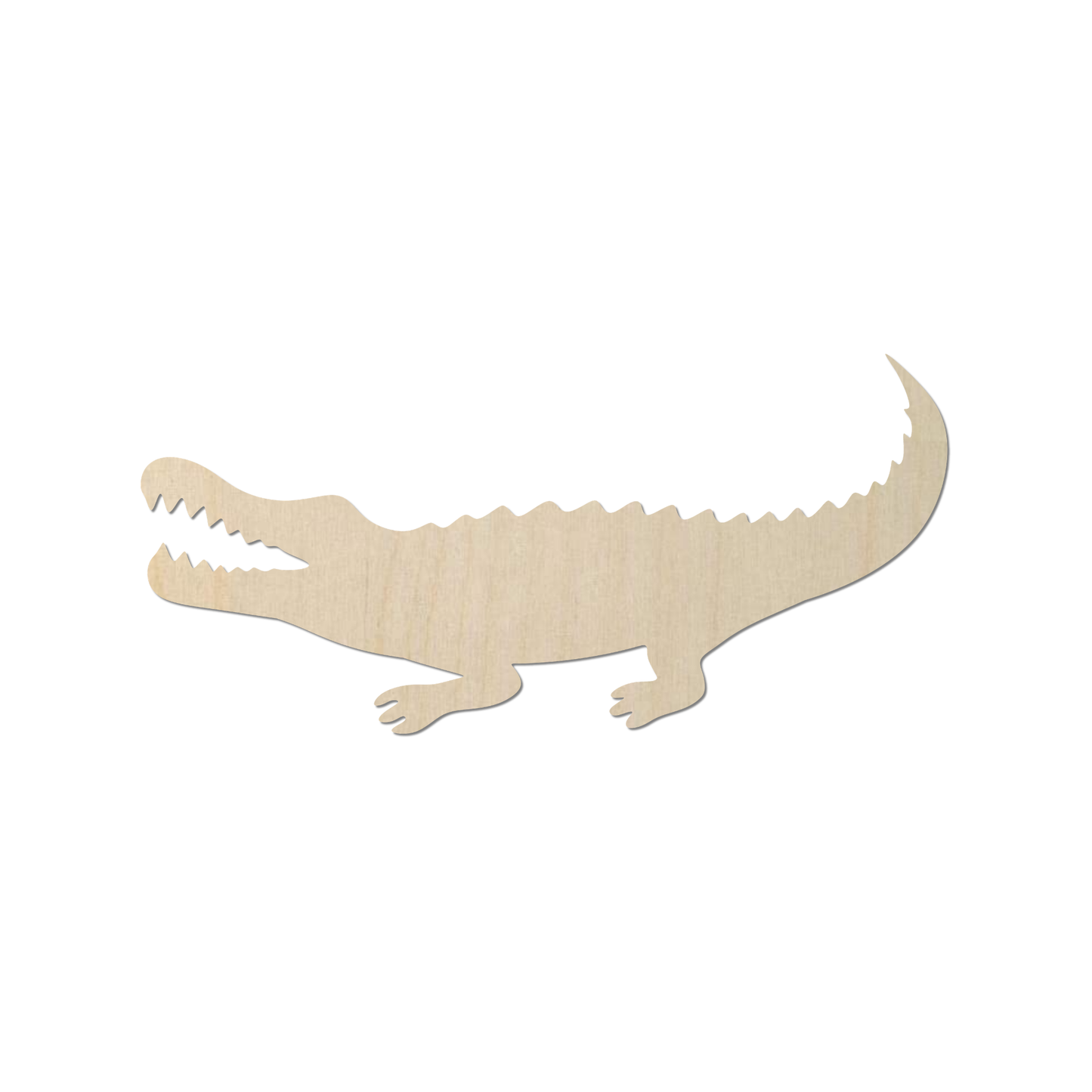 A wooden silhouette of a crocodile or alligator.