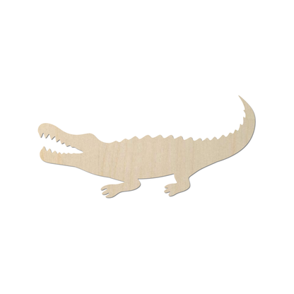 A wooden silhouette of a crocodile or alligator.