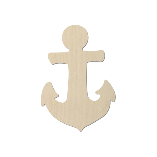 A simple wooden anchor figure.