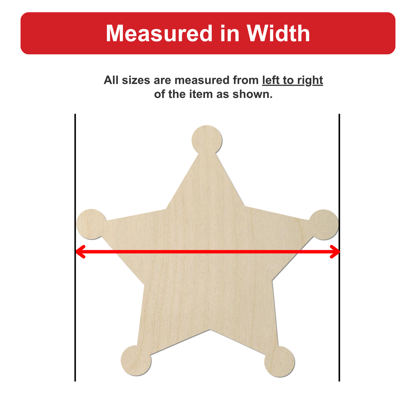 a wooden star-shaped object, which is being measured in width.