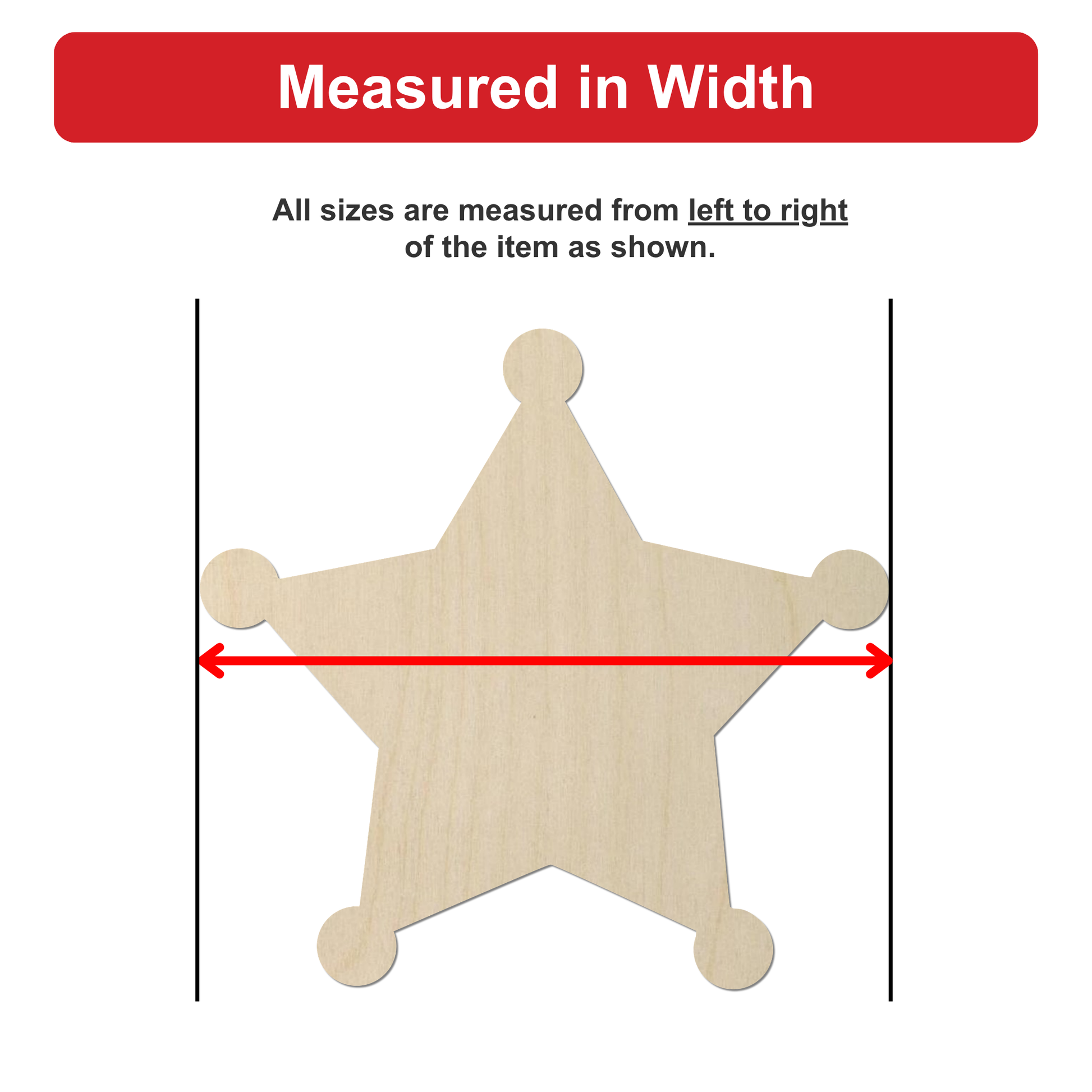 a wooden star-shaped object, which is being measured in width.