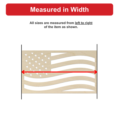 a wooden flag with a red stripe, measuring from left to right.