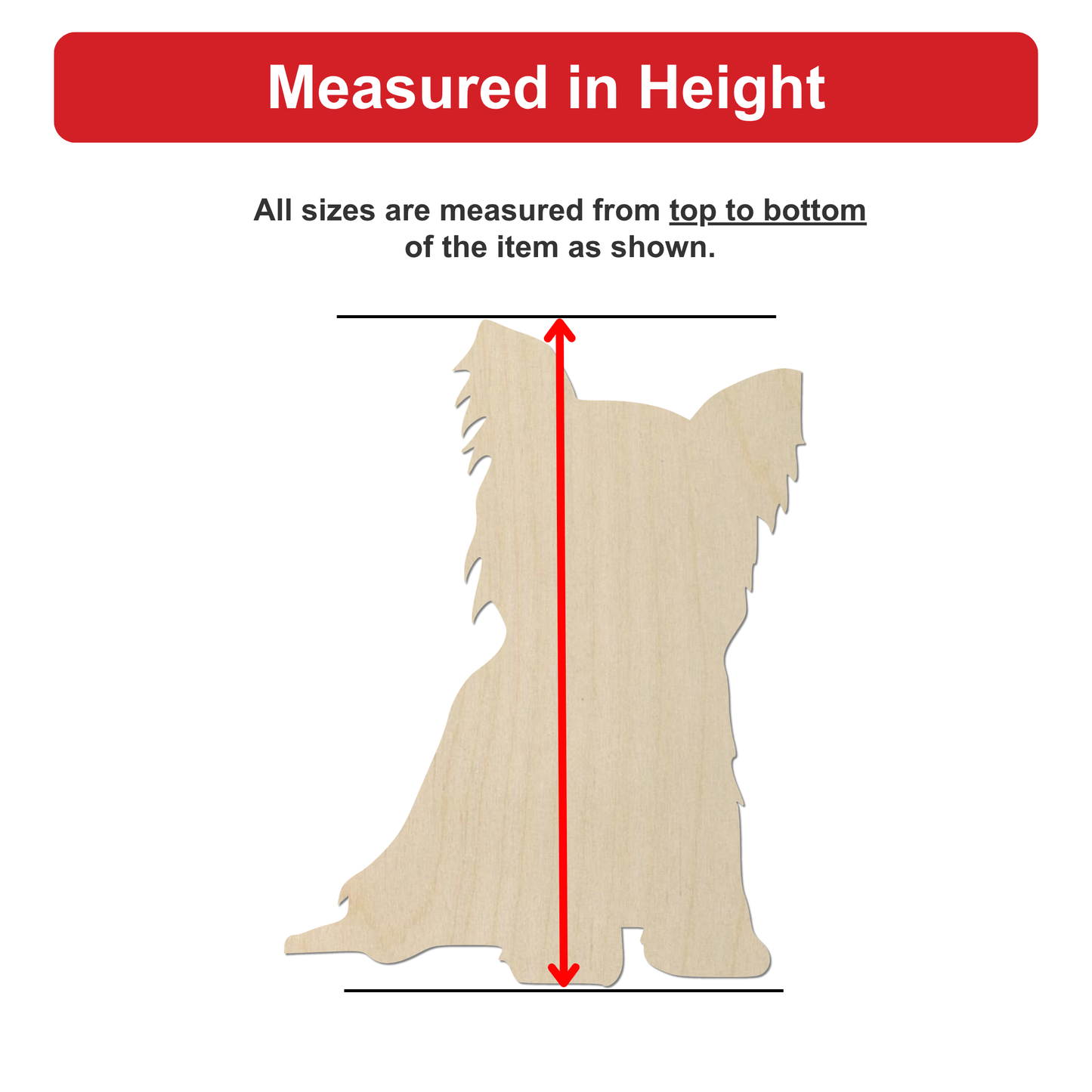 a wooden silhouette of a dog, with measurements provided in inches.