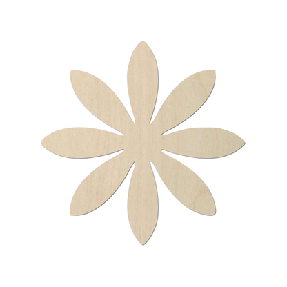 A single wooden flower-shaped object with six petals arranged in a circular pattern.