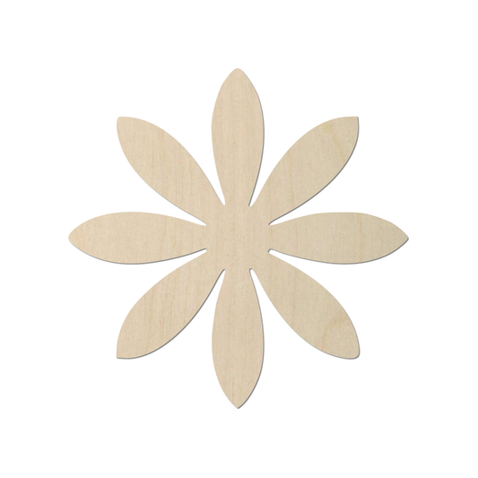 A single wooden flower-shaped object with six petals arranged in a circular pattern.