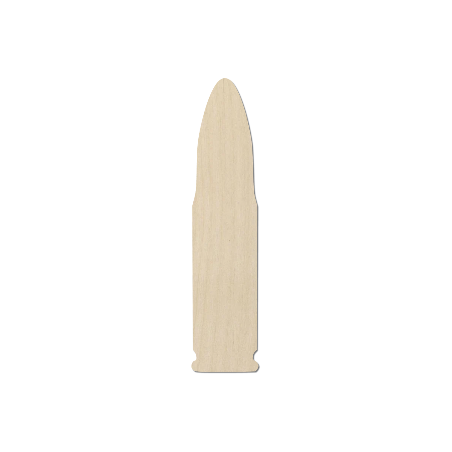 A single wooden bullet pointing straight up against a white background.