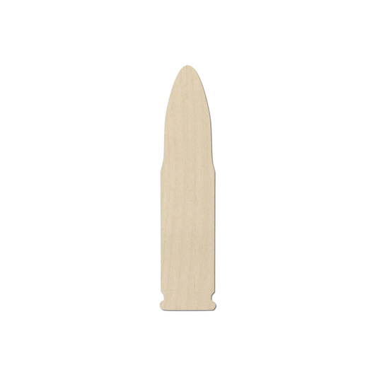 A single wooden bullet pointing straight up against a white background.