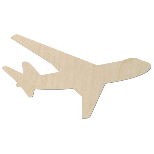 A simple wooden airplane silhouette is shown against a white background.