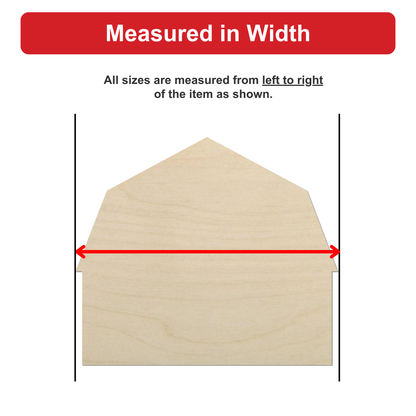 a wooden object, possibly a house or a barn, with a red line drawn between two points, indicating that all sizes are measured from left to right of the item as shown.