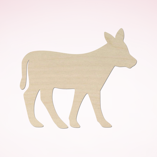A simple wooden silhouette of a deer or antelope.