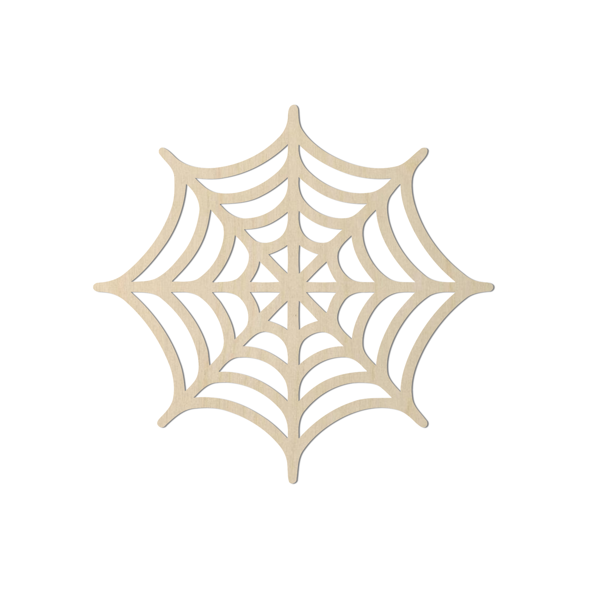 A simple, minimalist wooden spider web design.