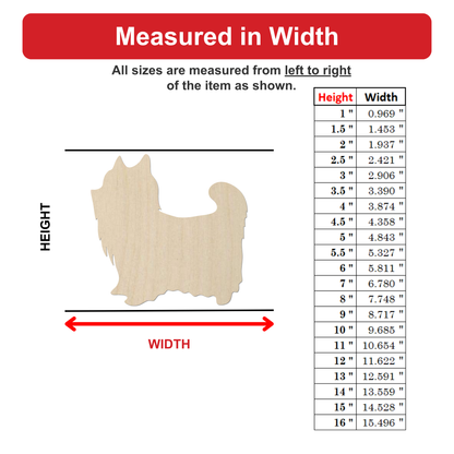 The image is a woodcut print that shows the measurements of a wooden dog cutout. The dog is depicted in a wooden silhouette, and the print provides the height and width of the dog in inches.