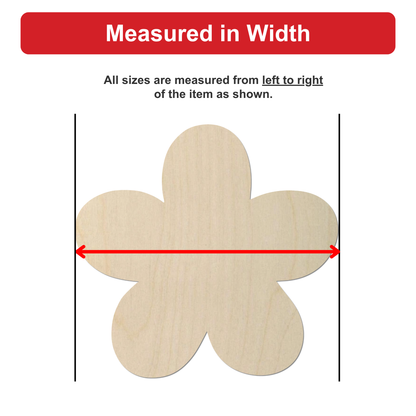 a wooden flower-shaped object, with a red line drawn between two points to indicate the width of the object.